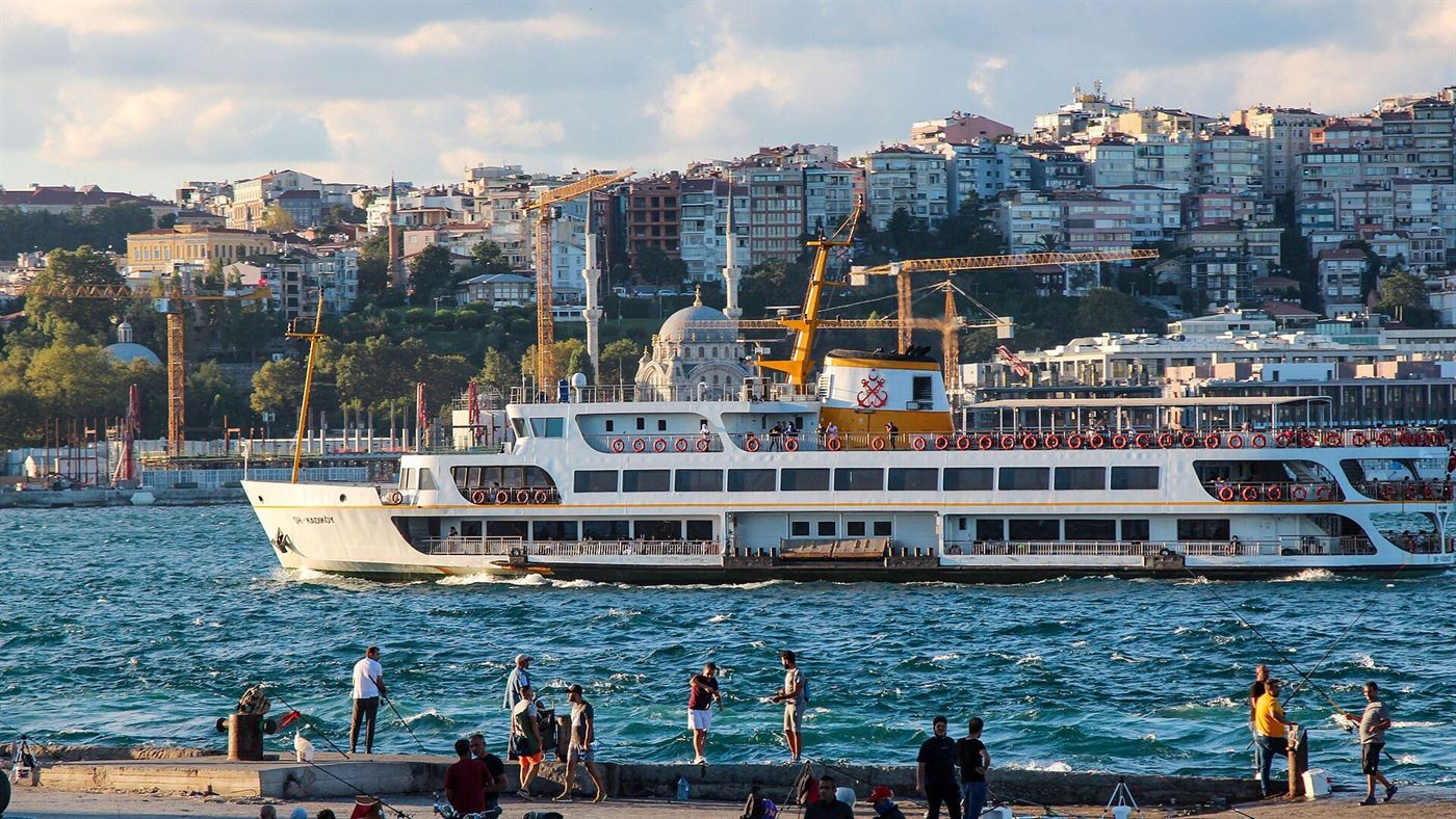 Istanbul skyline with domes, minarets and the Bosphorus waterway